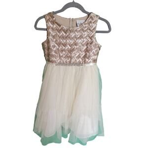 Rare Editions Champagne Ivory Satin Tulle Sleeveless Flower Girl Dress Size 12